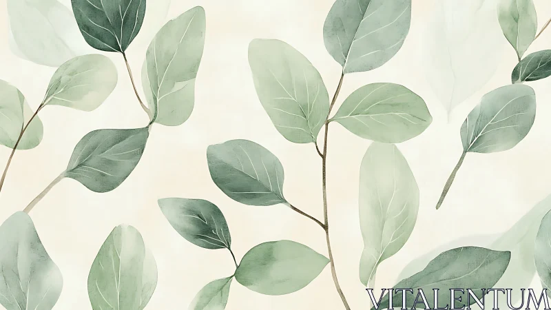 Repeating eucalyptus leaf branches on pale neutral background.