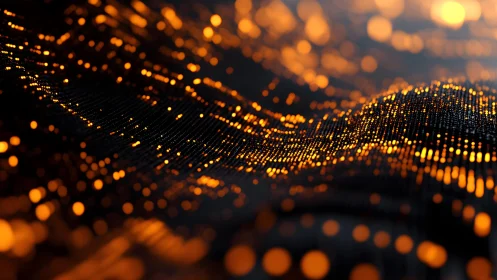 Glowing Orange Particle Waves in Abstract Digital Art Style.