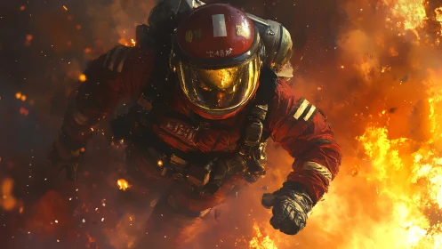 Astronaut in Thermal Environment Against Flame.