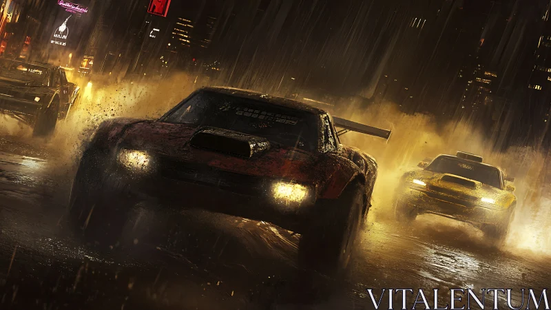 Night rain turns muscle cars into blazing street comets
