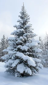 Snowy evergreen tree wrapped in soft winter quiet.