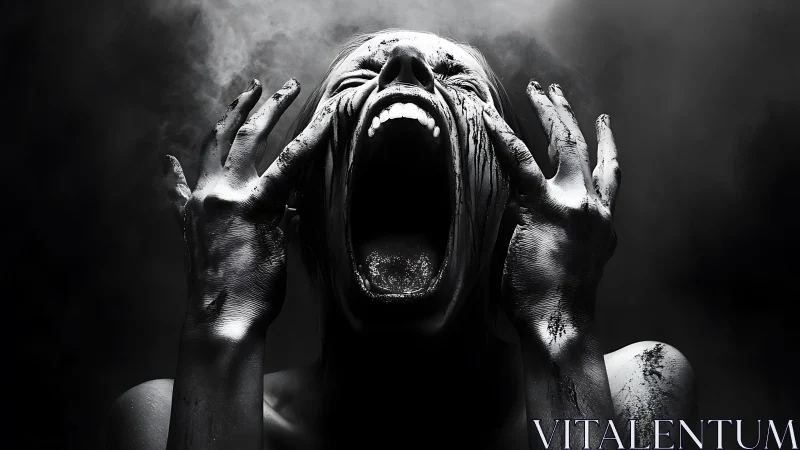 Raw emotion erupts as a painted face cries out in shadow