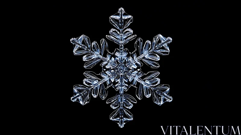 High-contrast macro photograph of a single snowflake.