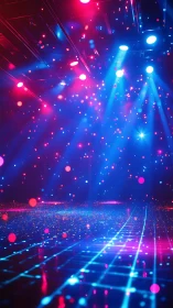 Neon party lights sweep across a futuristic digital dance floor