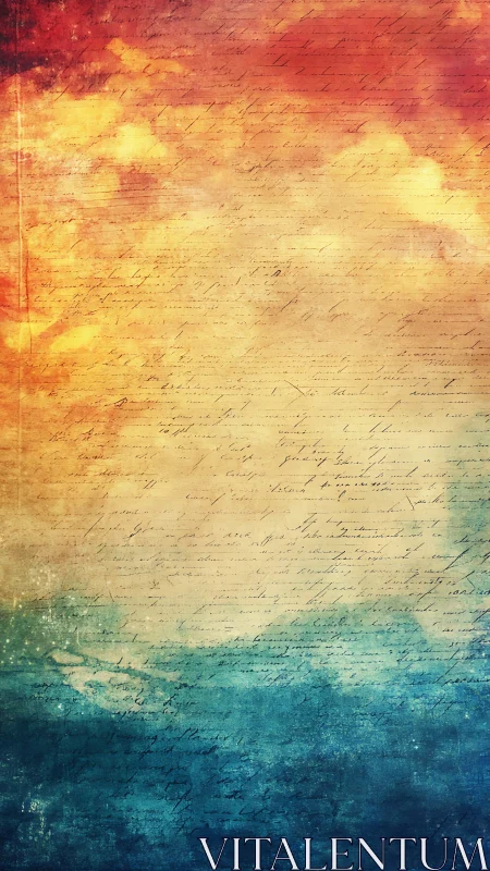 Sunset script blends warm sky tones with deep blue sea.