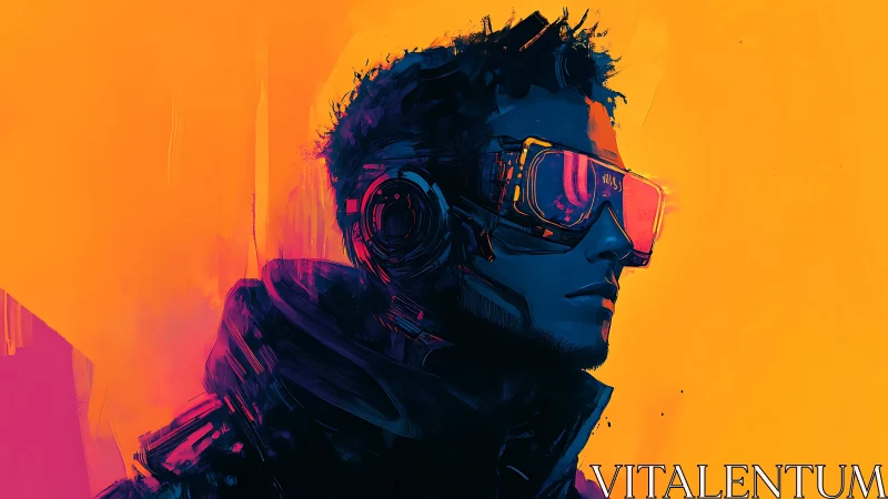 Neon soaked dreamer gazing ahead in bold electric colors.