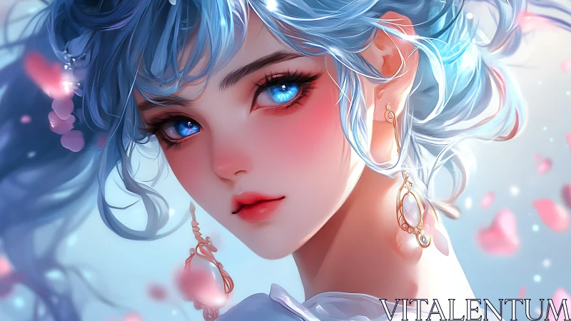 Starlit sapphire gaze of a blue haired blossom muse.