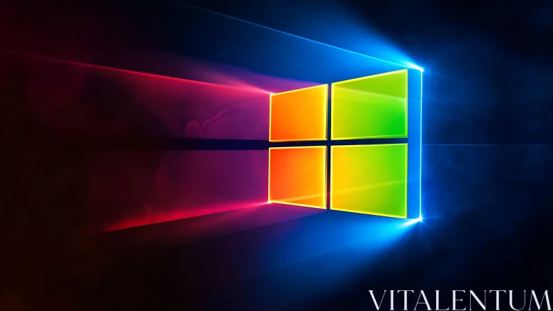 Windows-style neon window logo on dark glowing backdrop.