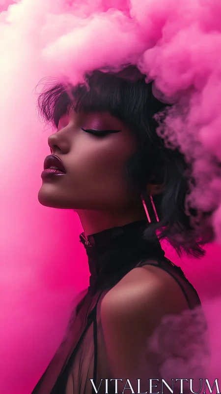 Side-profile portrait in neon magenta atmospheric haze