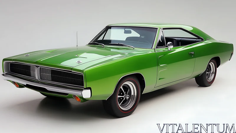 Electric-lime muscle car idol glows under pristine studio lights.