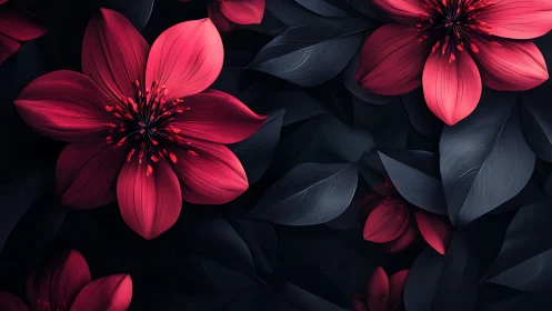 Crimson Blooms Dance in the Night.