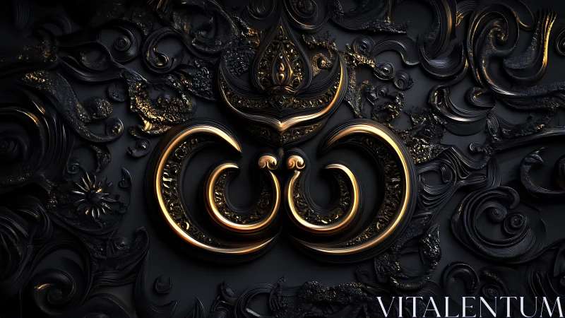Parametric gold filigree emblem on dark swirling ornamental relief