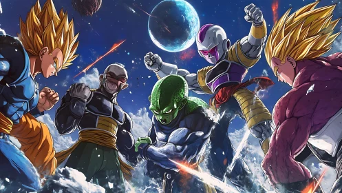 Planet-side clash bends starlight around cosmic fighters