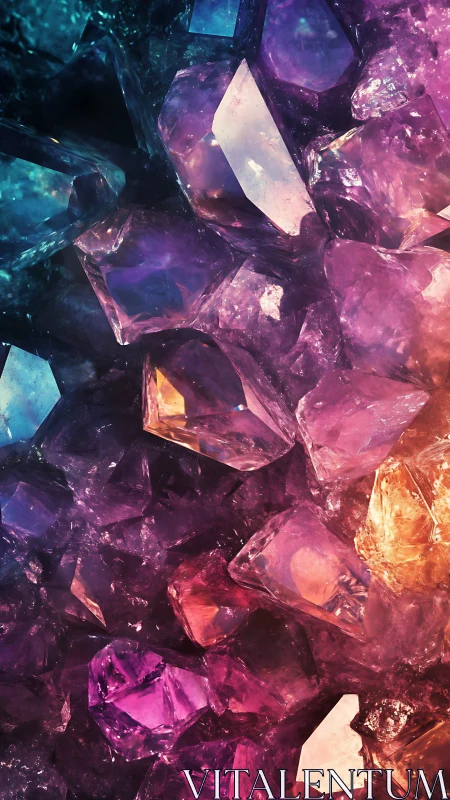 Multicolored crystal cluster with vibrant faceted forms.