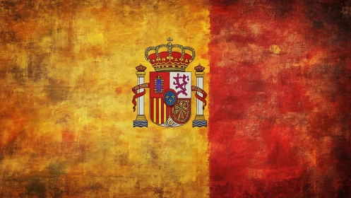 Textured Spanish national flag with distressed grunge patina.