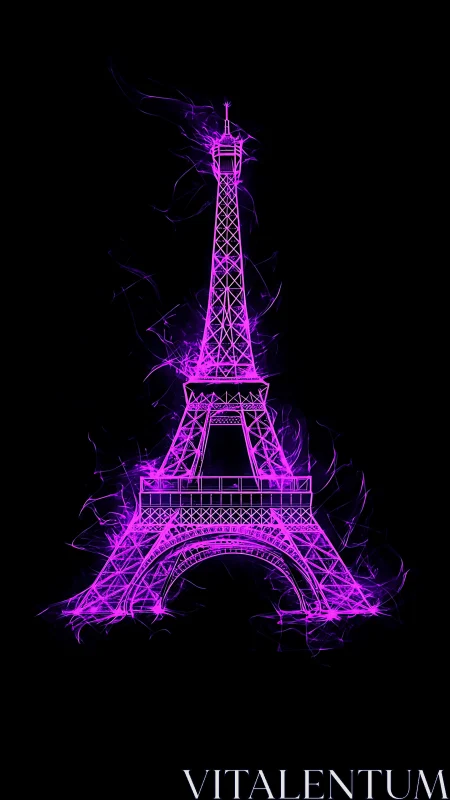 Neon magenta Eiffel Tower outline on black background.