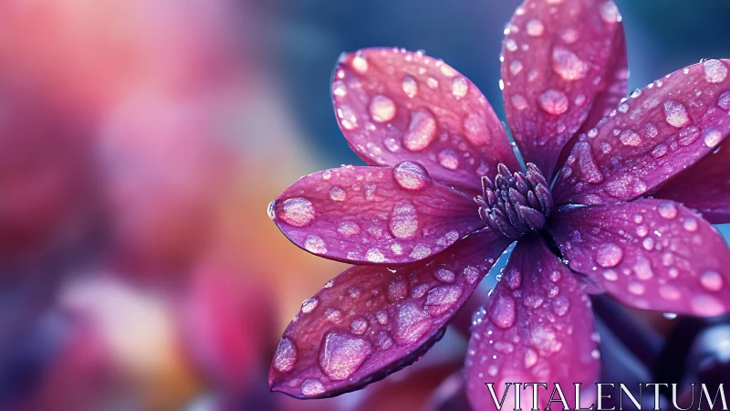Magenta flower petals adorned with glistening water droplets