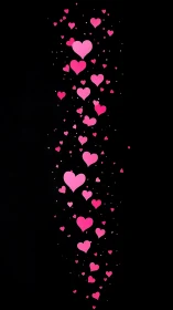 Cascading Pink Hearts on Black: Dynamic Vertical Composition.