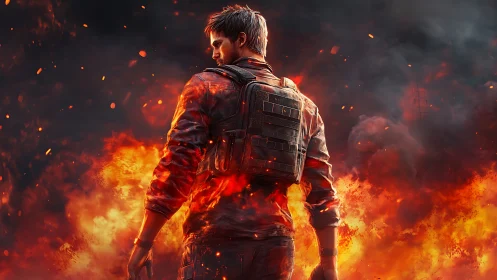 Lone survivor strides through blazing inferno with defiance