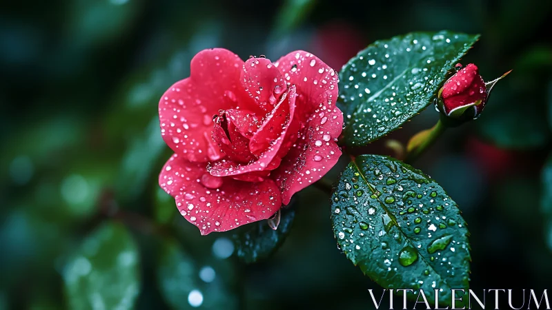 Radiant Rose Glistens with Fresh Raindrops