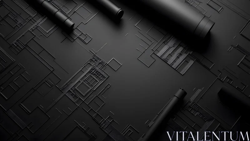 Futuristic Black Geometric Circuit Board in Minimalist Style. Futuristic Black Geometric Circuit Board in Minimalist Style.