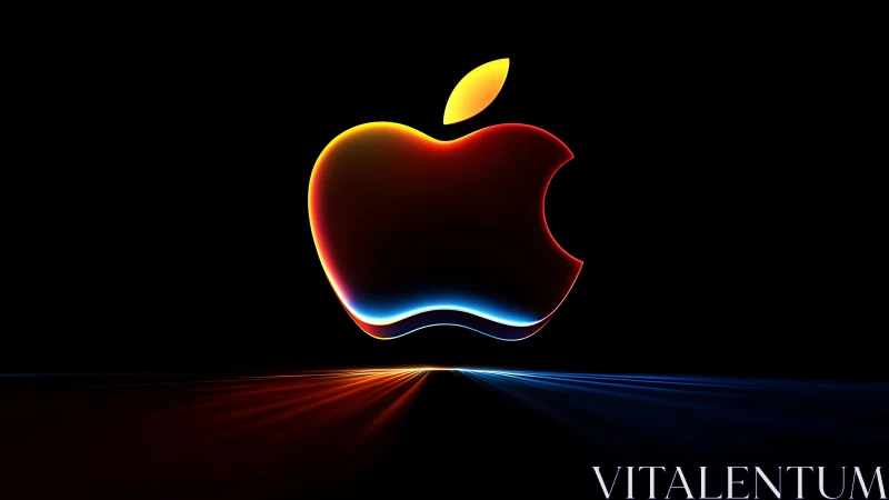 Glossy gradient apple-shaped logo floats on black background