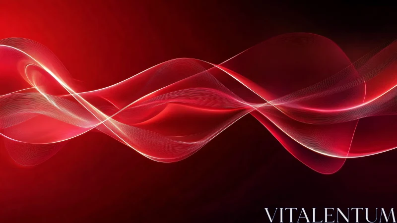 Red abstract light waves forming fluid intersecting ribbons.