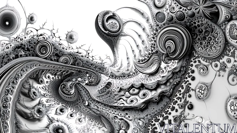 Monochrome fractal seascape swirls in intricate organic motion
