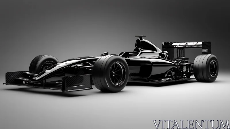 Black Formula race car render with reflective bodywork.