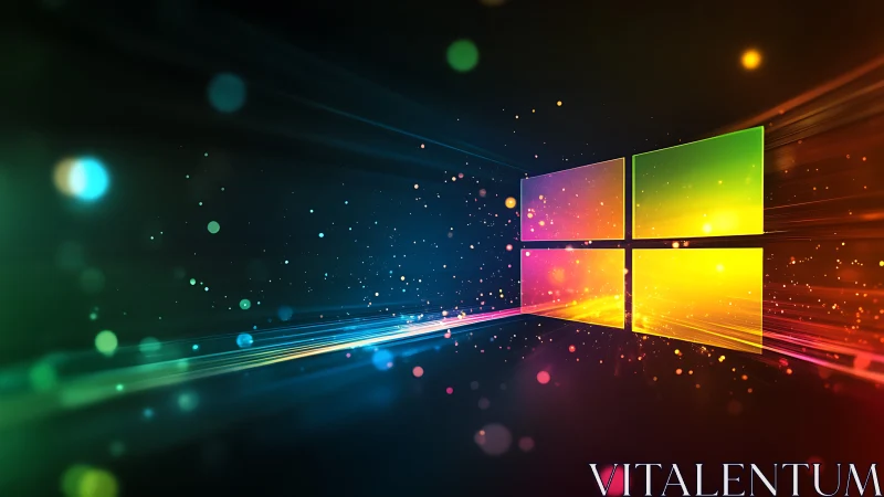 Multicolored window symbol with radial light streaks.