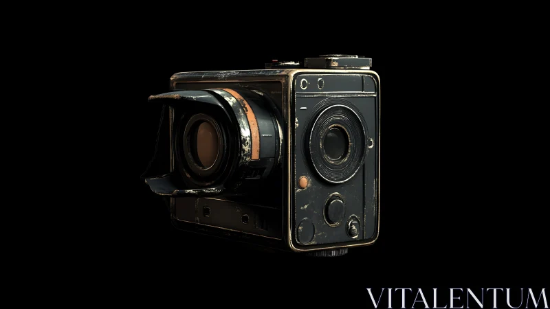 Weathered box camera rendered in detailed 3D model.
