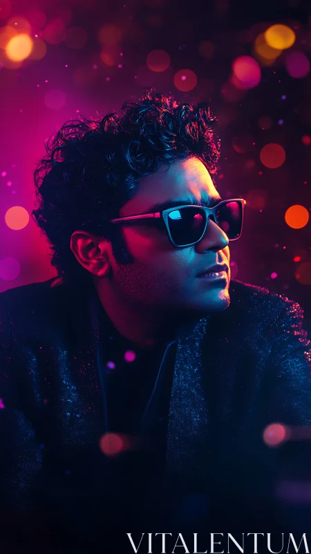 Neon night portrait of a cool dreamer in soft glowing light.