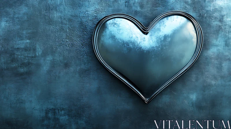 Metallic Heart Form Against Textured Blue Background.