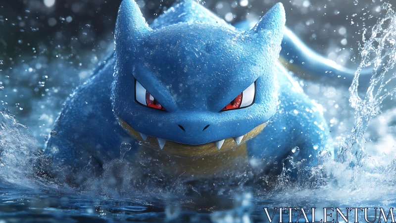 Powerful blue creature surging through sparkling water.