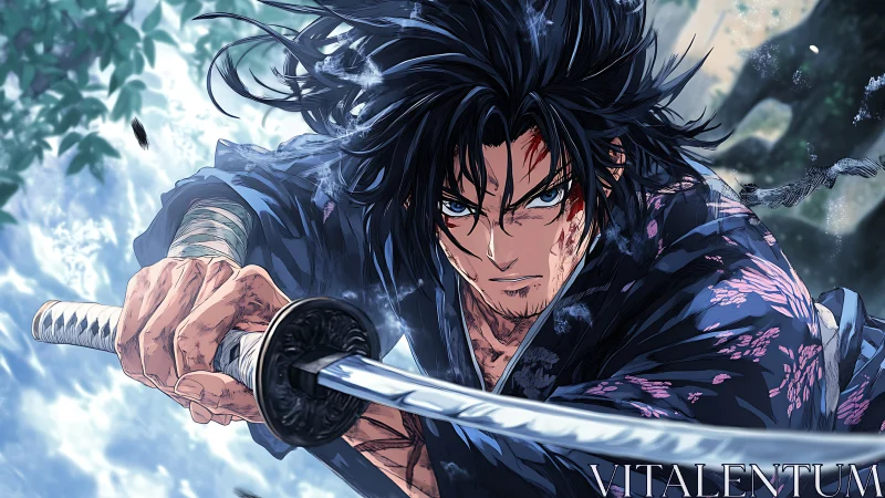 Fierce samurai swordsman ready for a fearless final stand.