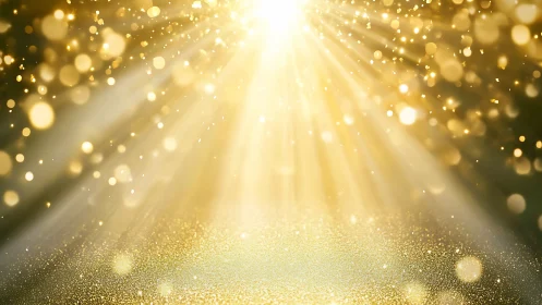 Golden stardust erupts as radiant beams pour from above