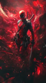 Bold red-suited warrior strides through swirling crimson energy