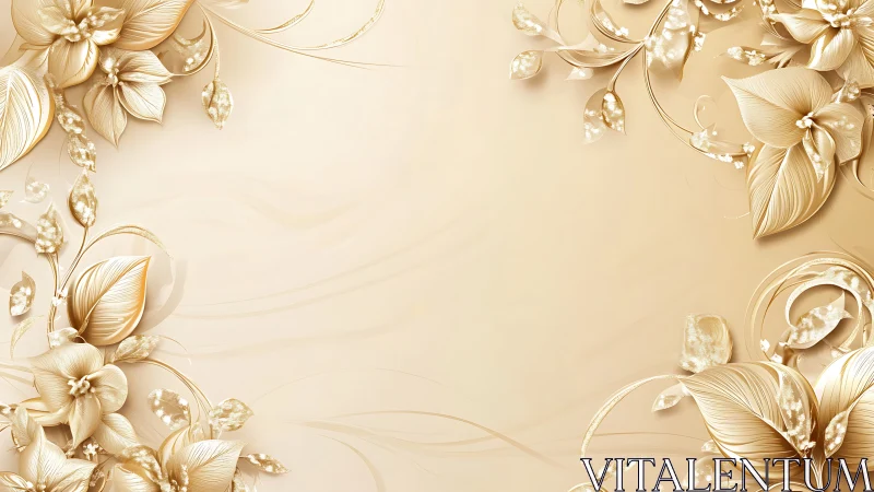 Golden floral frame with soft petals and gentle elegance.