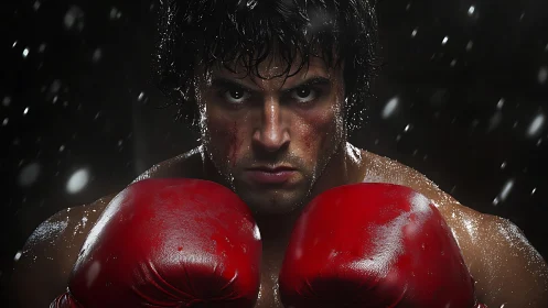 Scarlet Fists Rising: Rain-Soaked Champion's Resolve.