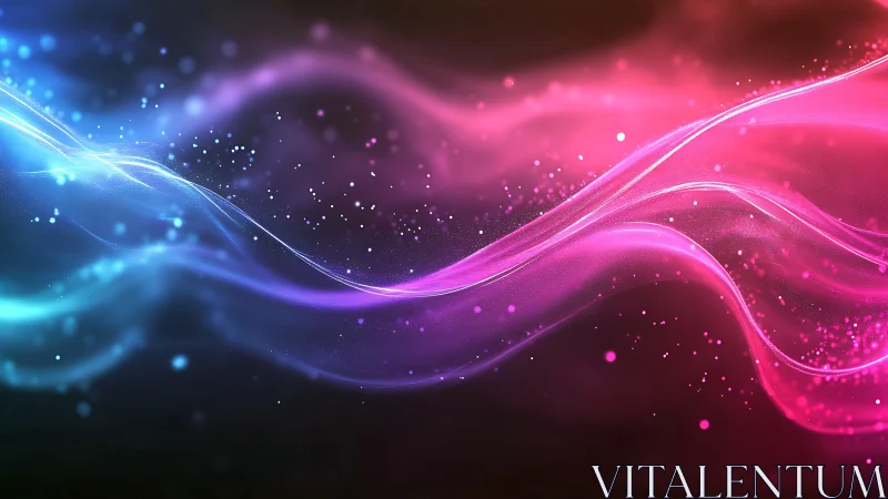 Neon light waves curve across deep cosmic gradient field.