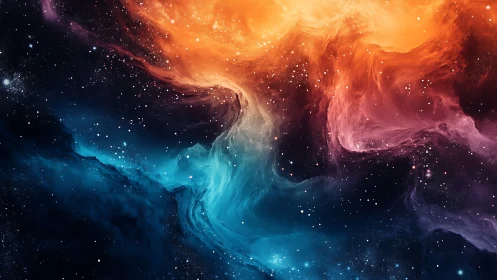 Stellar nebula currents in vivid dual-color cosmic swirl.
