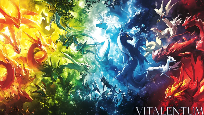 Elemental dragon coven collides in a kaleidoscope storm