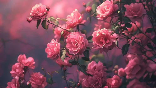 Pink Roses Bloom Against Soft Gradient Background. Nature.