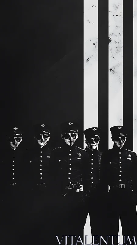 Paramilitary phantoms aligned against binary vertical fields.