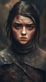 Battle-scarred girl forged in dusk and quiet fury.