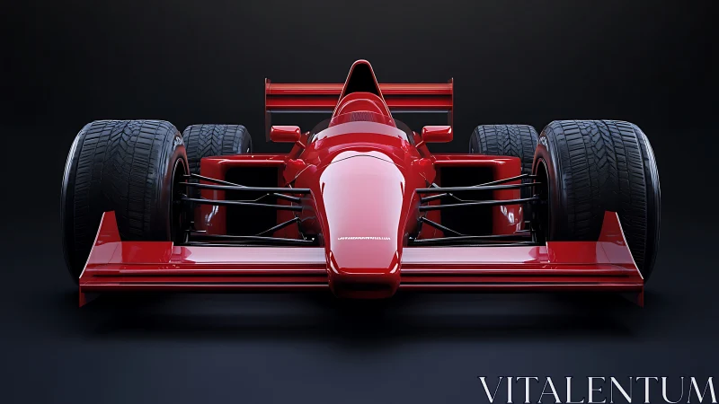 Red open-wheel race car front view is rendered in 3D