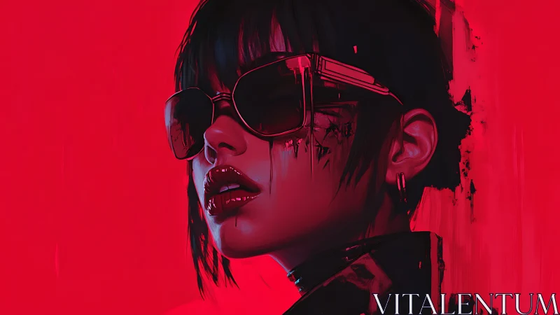 Neon-drenched cyberpunk portrait in vivid crimson glow.