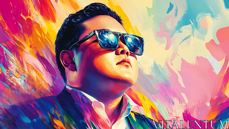 Bold portrait celebrates confidence in vibrant neon color swirls