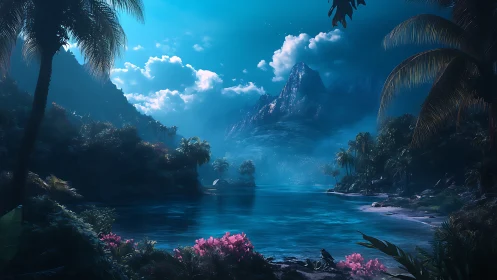 Tropical Island Paradise: Luminous Lagoon Surrounded by Towering Cliffs