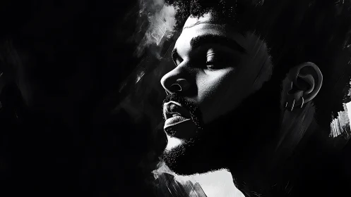 Monochrome portrait captures soulful profile in deep shadow